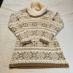Ann Taylor LOFT Fair Isle Snowflake Cowl Neck Sweater Brown Cream Medium Cozy